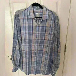 Peter Millar Button Shirt XL Blue Tan White Plaid Dress Work Mens $145